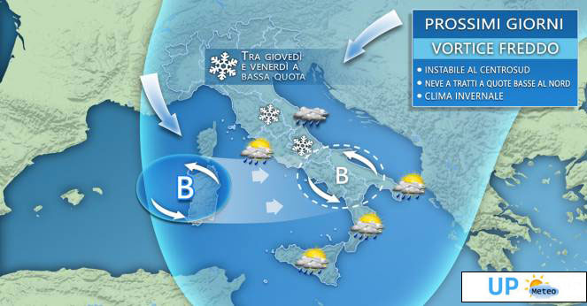 Meteo: tra giovedi e venerdi vortice freddo con pioggia e neve