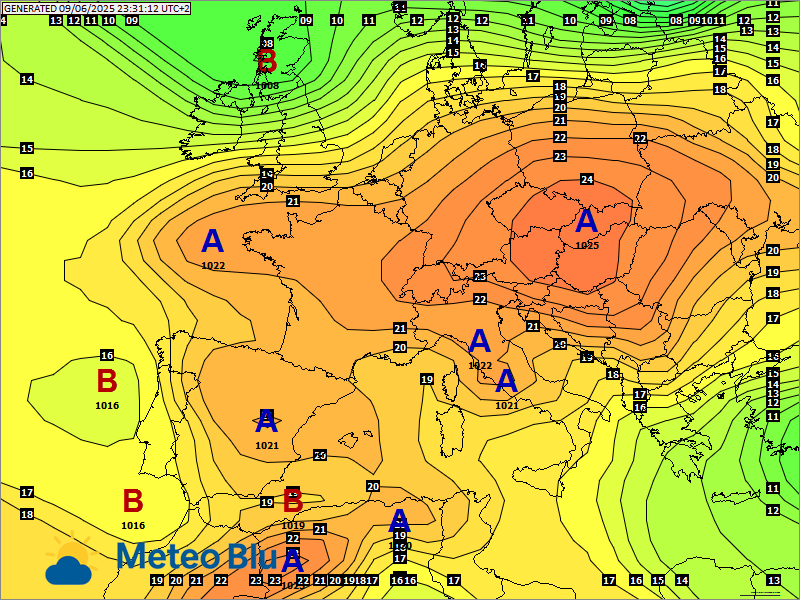 Pressione al suolo Questa mappa rappresenta la distribuzione delle zone di alta pressione (rosso) e di bassa pressione (blu). Pressione al suolo