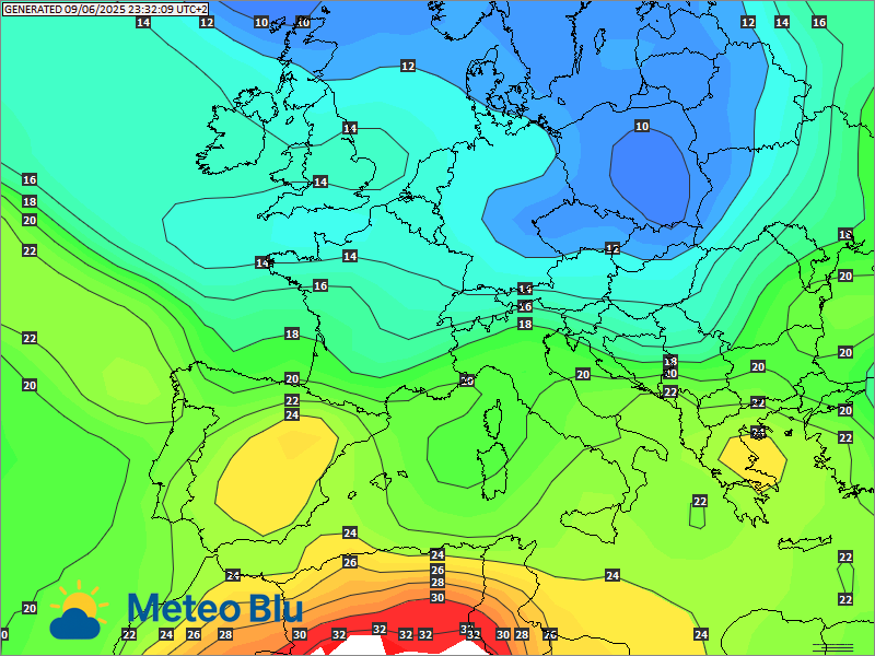Temperature Questa mappa rappresenta le isoterme al suolo espressi in gradi Celsius con evidenza dello zero termico. Temperature